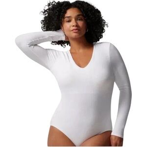 Soma White Ribbed Long Sleeve V-Neck Bodysuit Size Large New With Tags